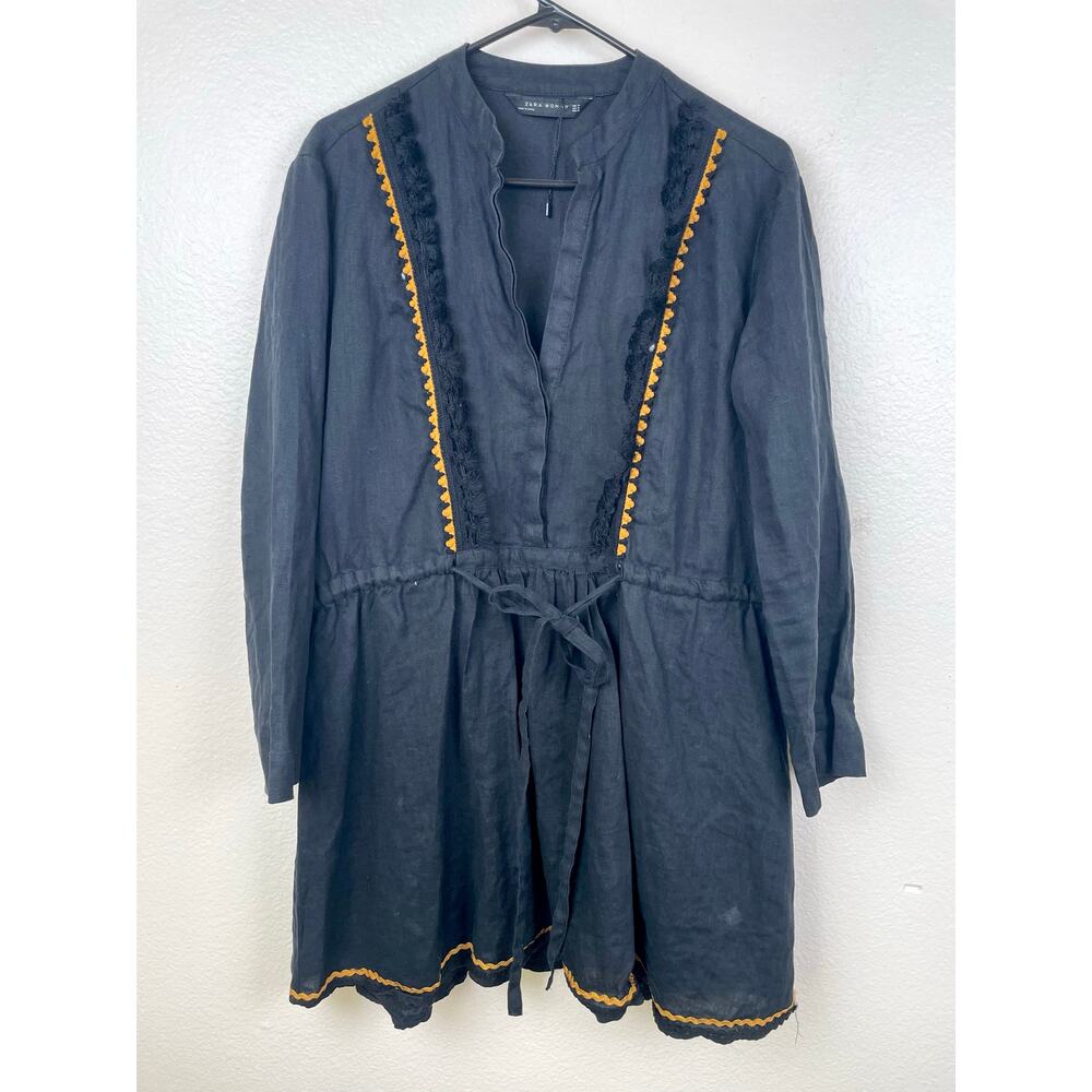 Zara Womens Tunic Dress Sz M %100 Linen Oversized Lagenlook Whimsigoth Boho - Picture 9 of 11